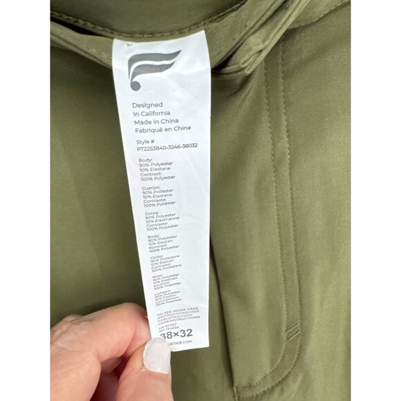 FABLETICS mens don trouser pants Green Athletic Stretch Zip Pockets Size 38x32 - Picture 2 of 5